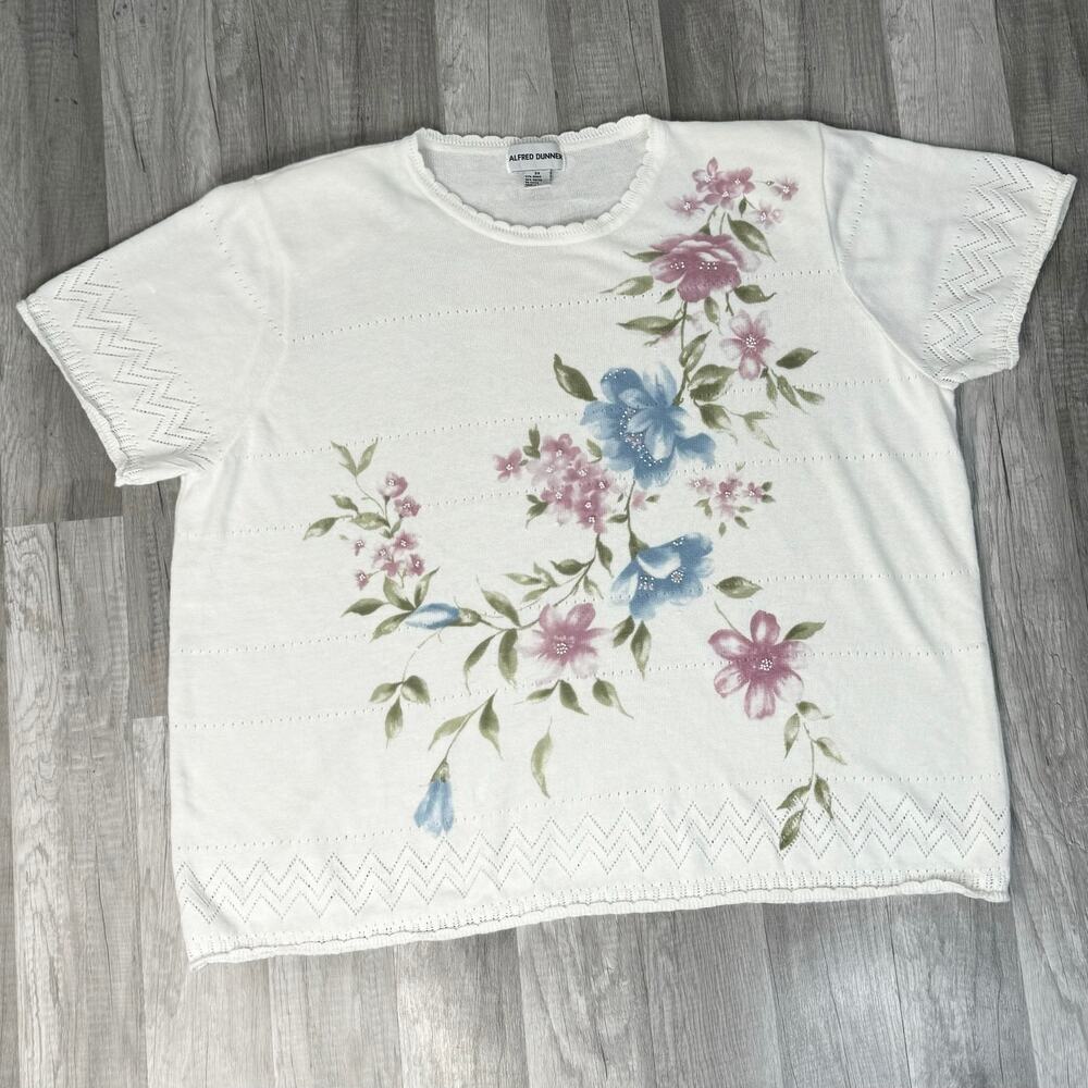 Cottagecore Floral White Short Sleeve Sweater Top Plus Size 3X